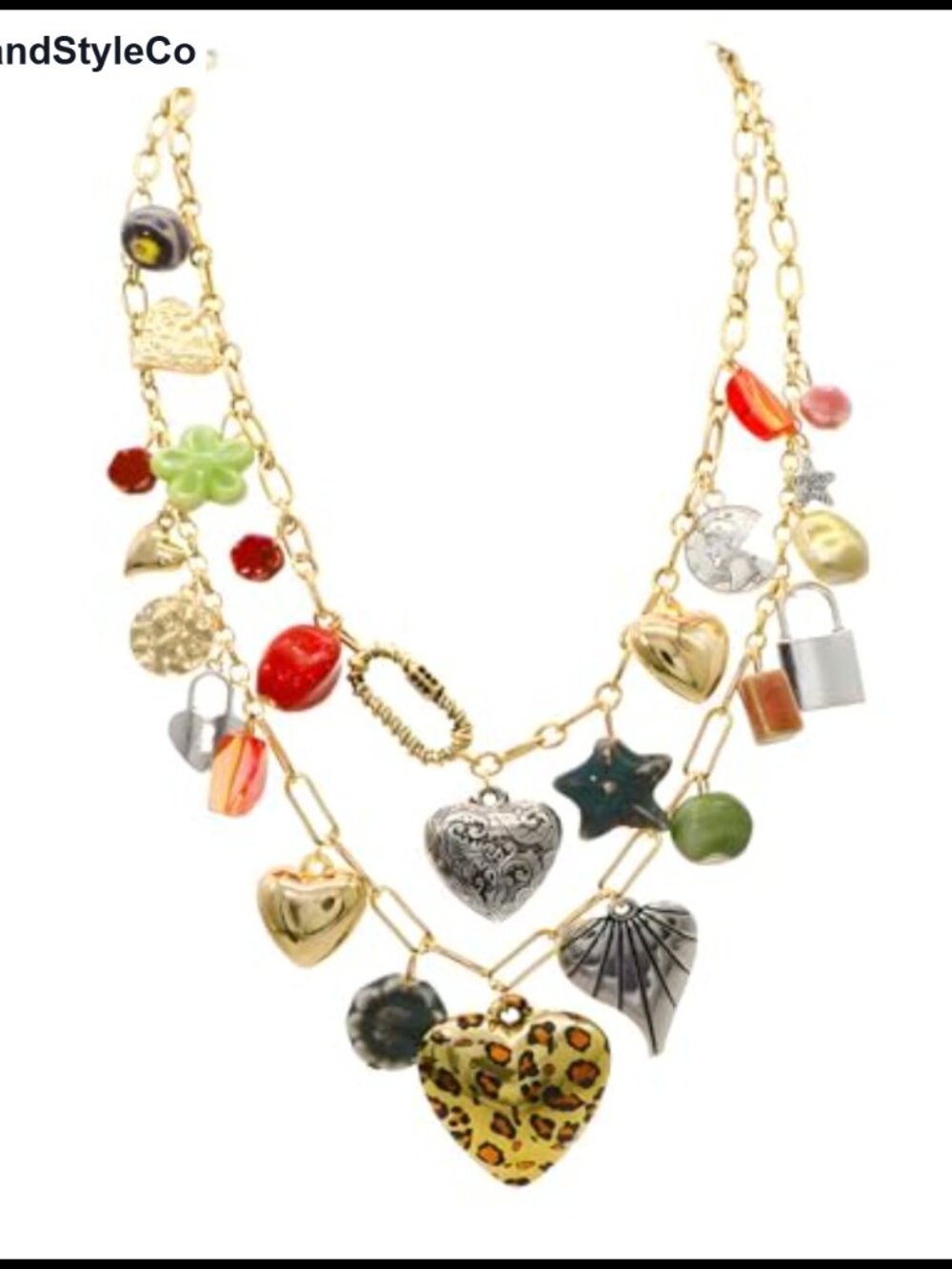 Chunky Antique Heart Charm Pendant Necklace Women Boho Layered Charm